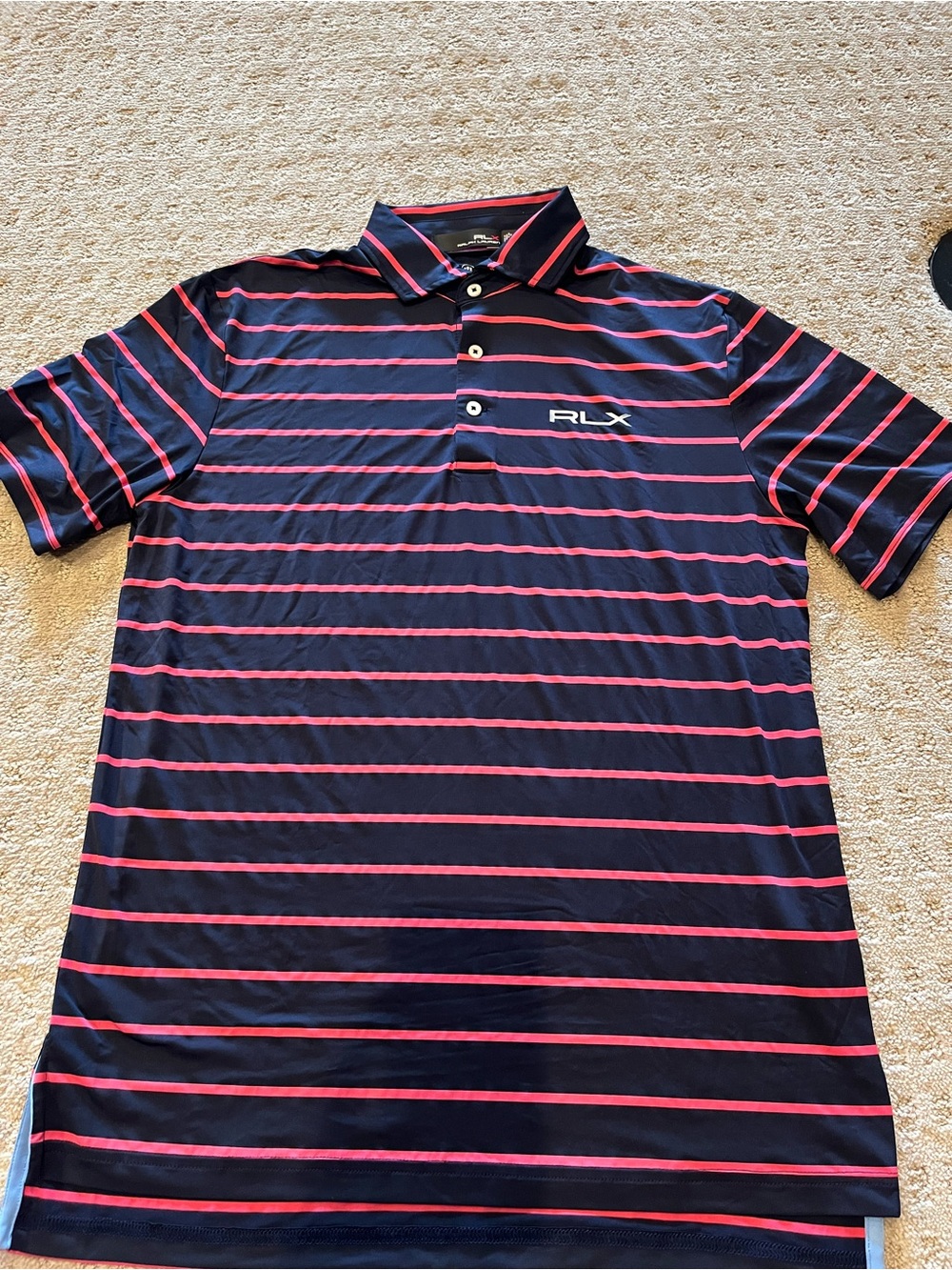 Ralph Lauren RLX Navy Polo with Pink Stripes